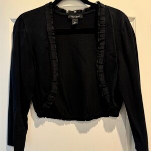WHBM Black Ruffled Crop Cardigan
